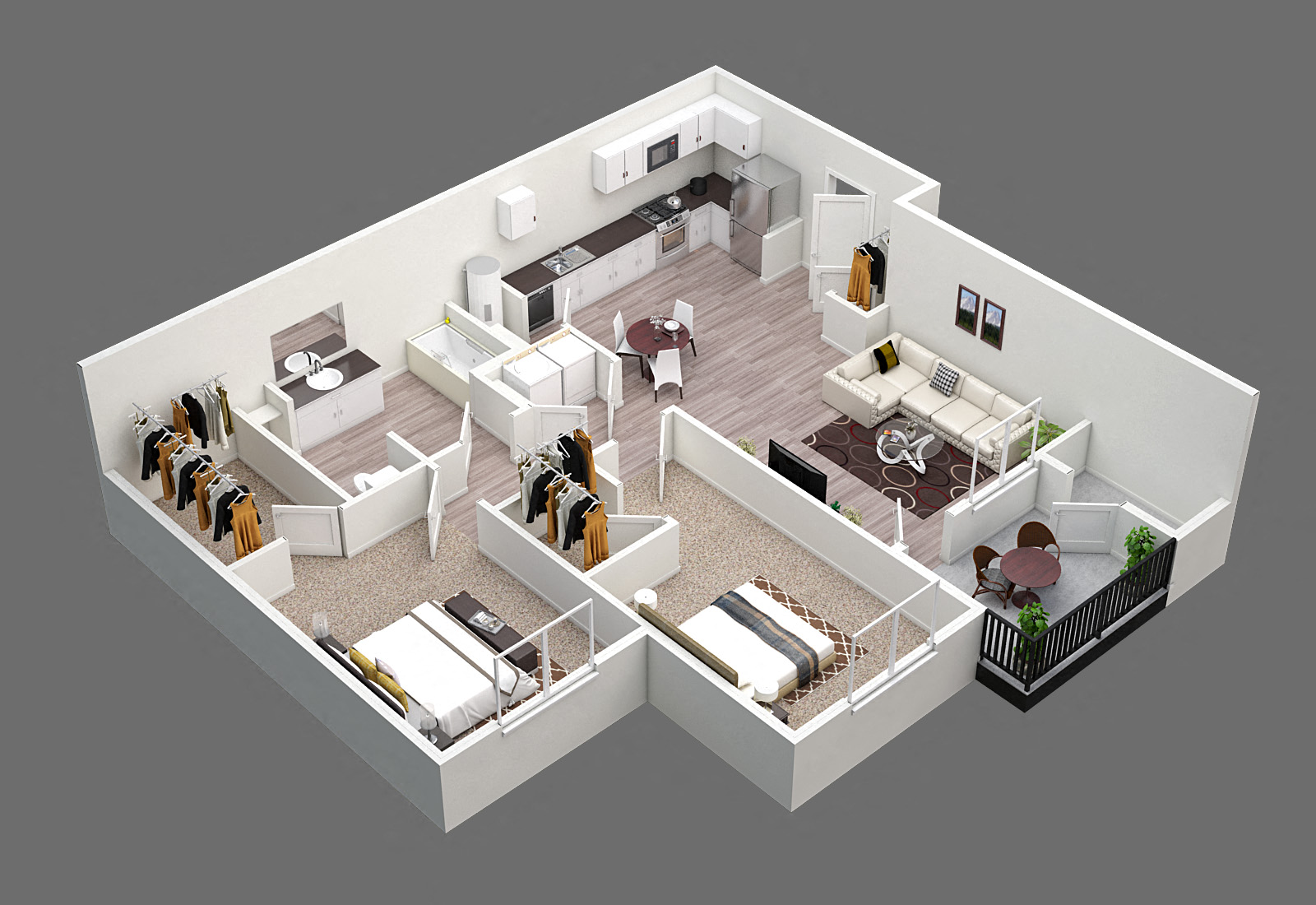 Floor plan for 2 beds, 1 bath, 953 sqft